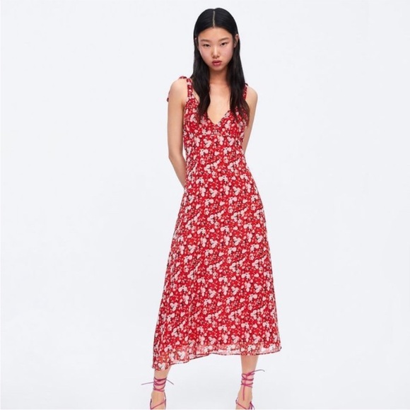 Zara Dresses & Skirts - Zara Fun Floral Midi Dress - Tied Straps - Size S